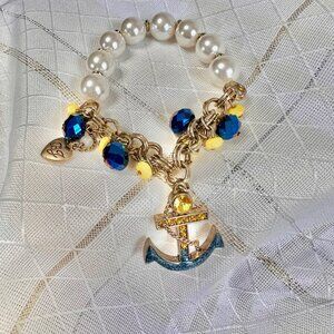 Betsey Johnson Ivy League Nautical Strech Bracelet with anchor and faux pearls